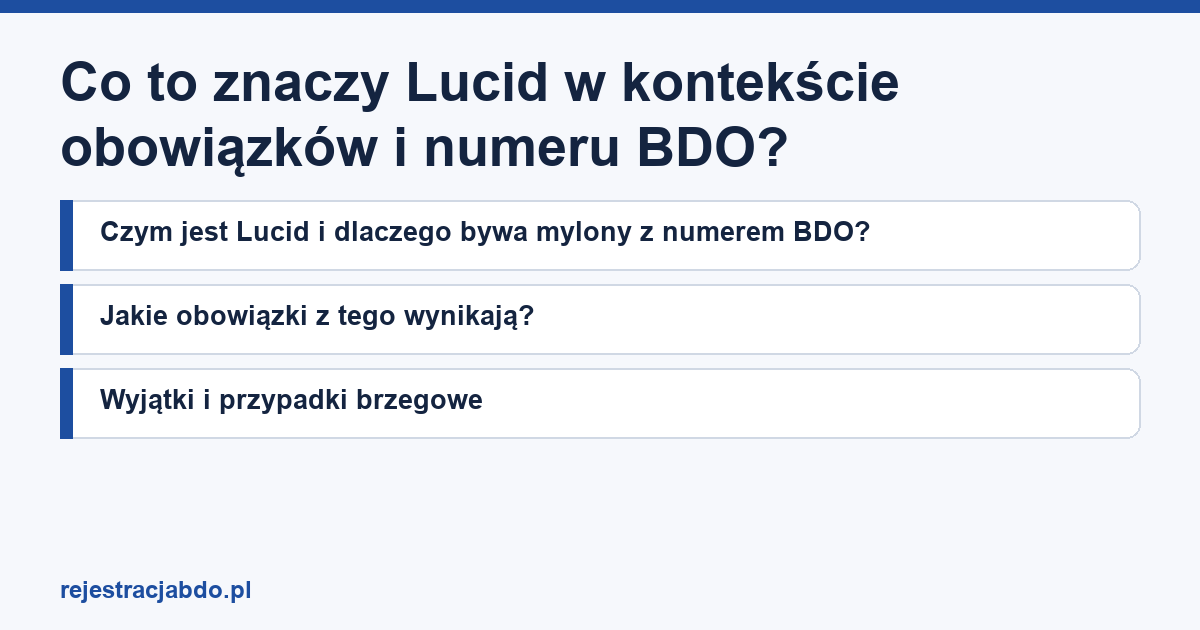 Plansza z tytułem artykułu: Co to znaczy Lucid w kontekście obowiązków i numeru BDO?