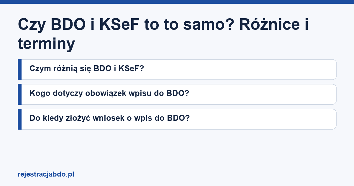 Plansza z tytułem artykułu: Czy BDO i KSeF to to samo? Różnice i terminy