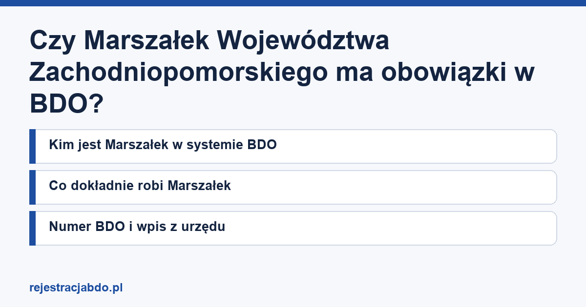 Czy Marszałek Województwa Zachodniopomorskiego ma obowiązki w BDO?