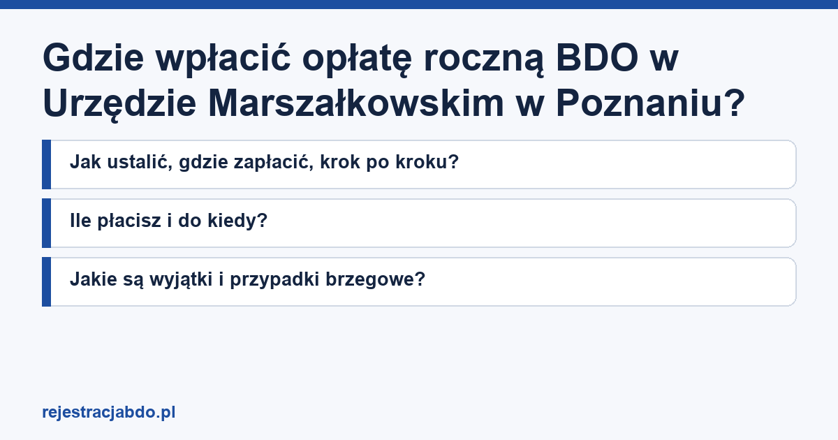 Plansza z tytułem artykułu: Gdzie wpłacić opłatę roczną BDO w Urzędzie Marszałkowskim w Poznaniu?