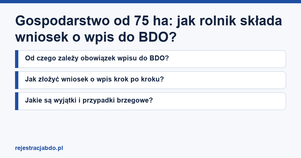 Gospodarstwo od 75 ha: jak rolnik składa wniosek o wpis do BDO?