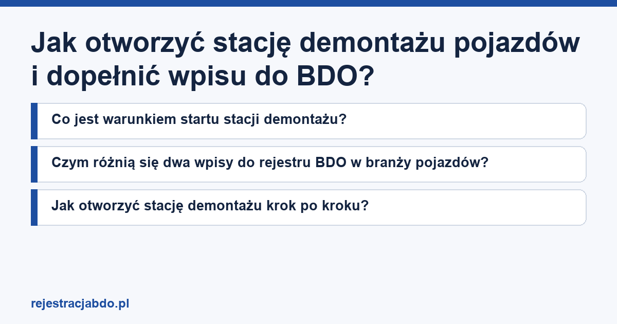 Plansza z tytułem artykułu: Jak otworzyć stację demontażu pojazdów i dopełnić wpisu do BDO?
