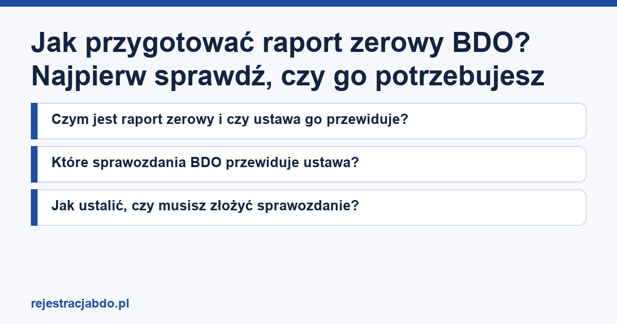 Plansza z tytułem artykułu: Jak przygotować raport zerowy BDO? Najpierw sprawdź, czy go potrzebujesz