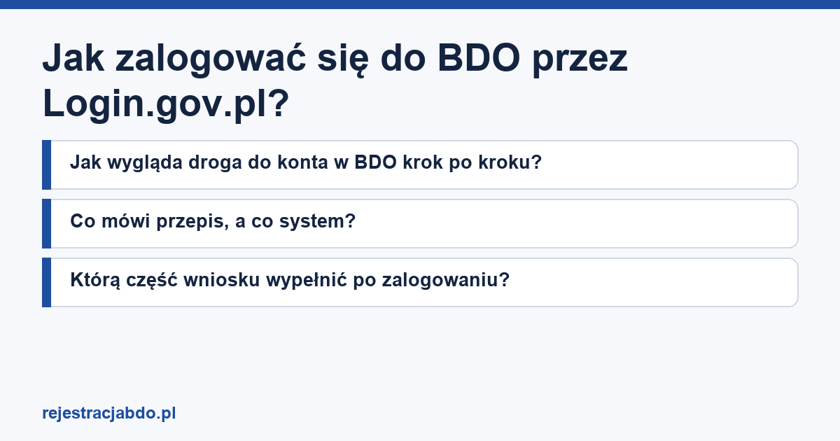 Plansza z tytułem artykułu: Jak zalogować się do BDO przez Login.gov.pl?
