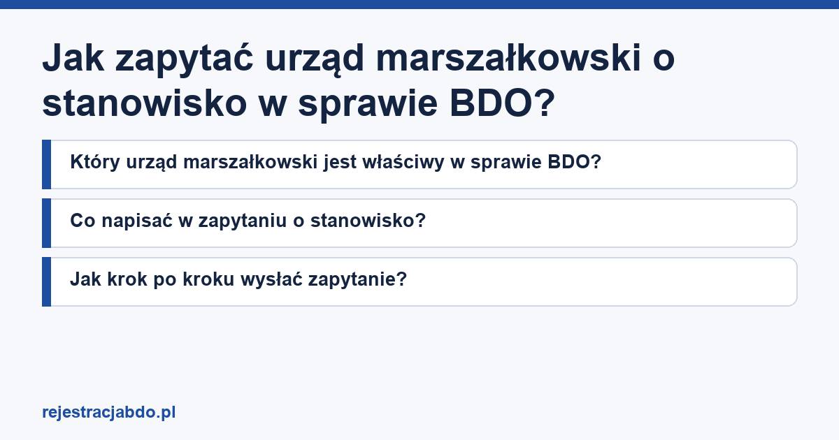 Plansza z tytułem artykułu: Jak zapytać urząd marszałkowski o stanowisko w sprawie BDO?