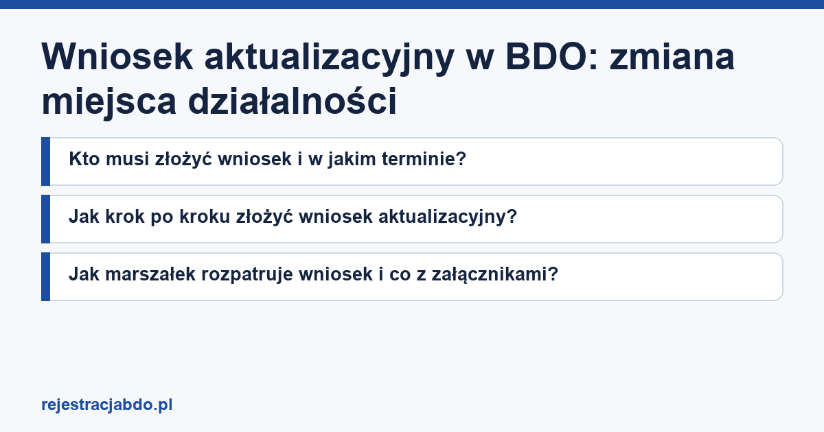 Plansza z tytułem artykułu: Wniosek aktualizacyjny w BDO: zmiana miejsca działalności