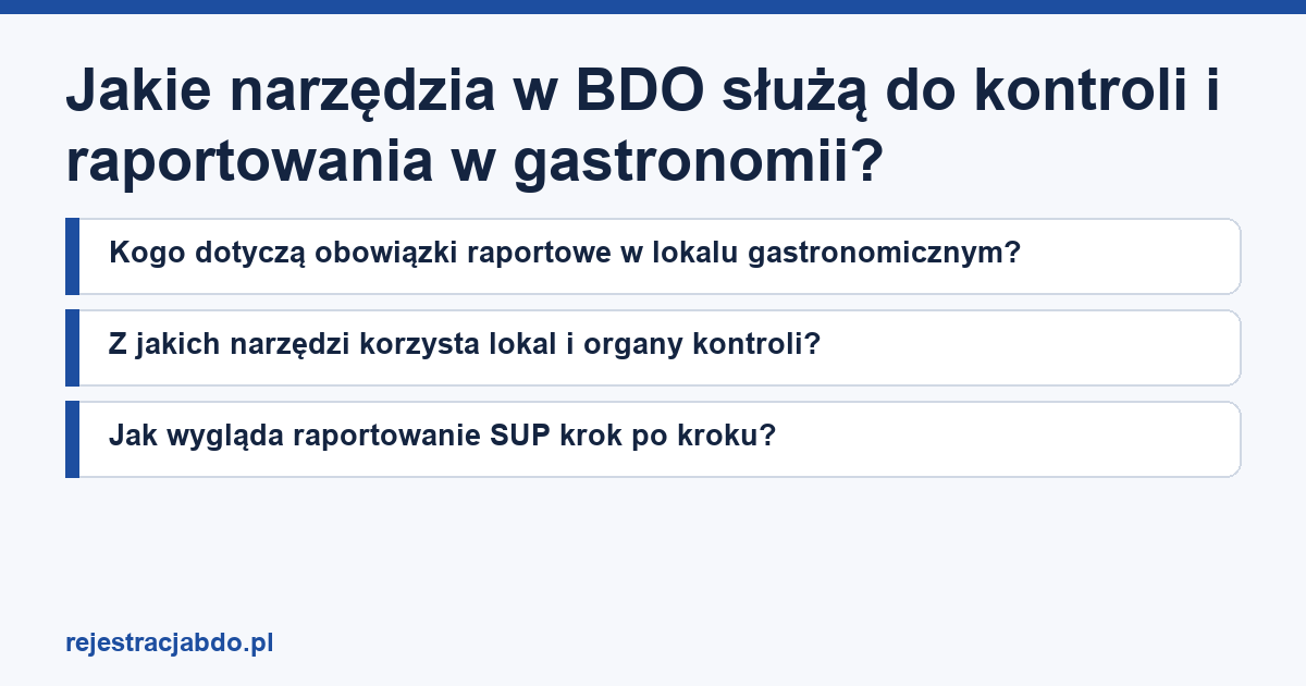 Plansza z tytułem artykułu: Jakie narzędzia w BDO służą do kontroli i raportowania w gastronomii?