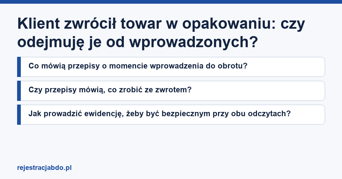 Plansza z tytułem artykułu: Klient zwrócił towar w opakowaniu: czy odejmuję je od wprowadzonych?