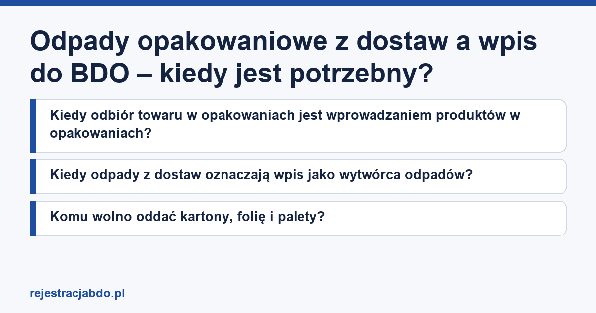 Karta artykułu: Odpady opakowaniowe z dostaw a wpis do BDO – kiedy jest potrzebny?