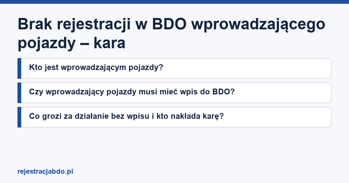 Karta artykułu: Brak rejestracji w BDO wprowadzającego pojazdy – kara