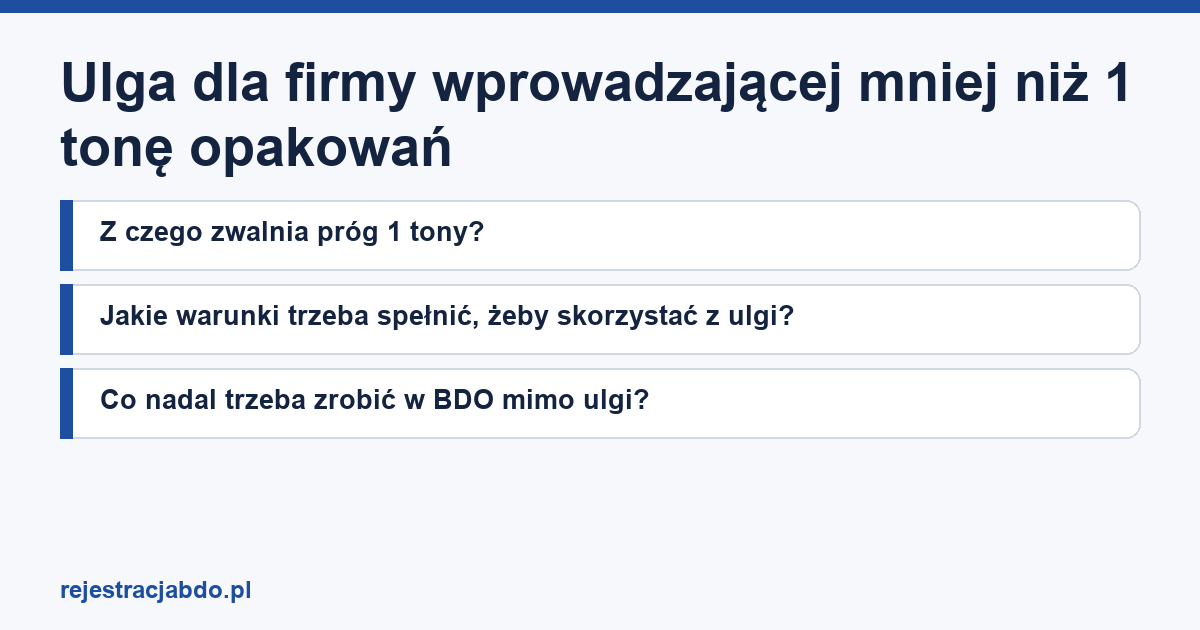 Karta artykułu: Ulga dla firmy wprowadzającej mniej niż 1 tonę opakowań