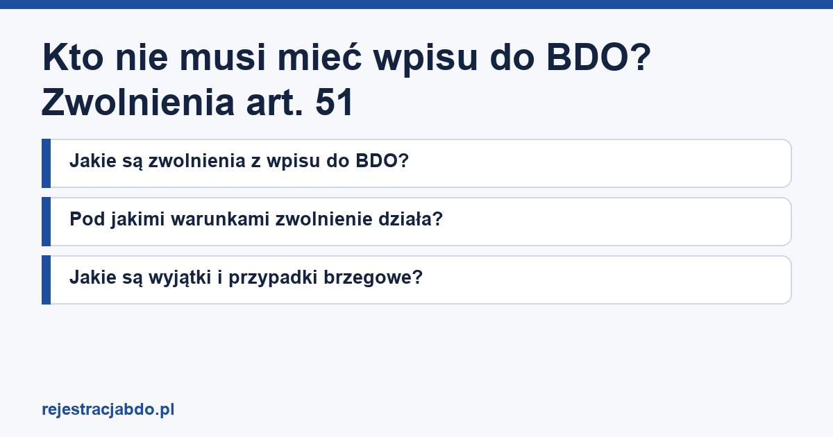 Karta artykułu: Kto nie musi mieć wpisu do BDO? Zwolnienia art. 51