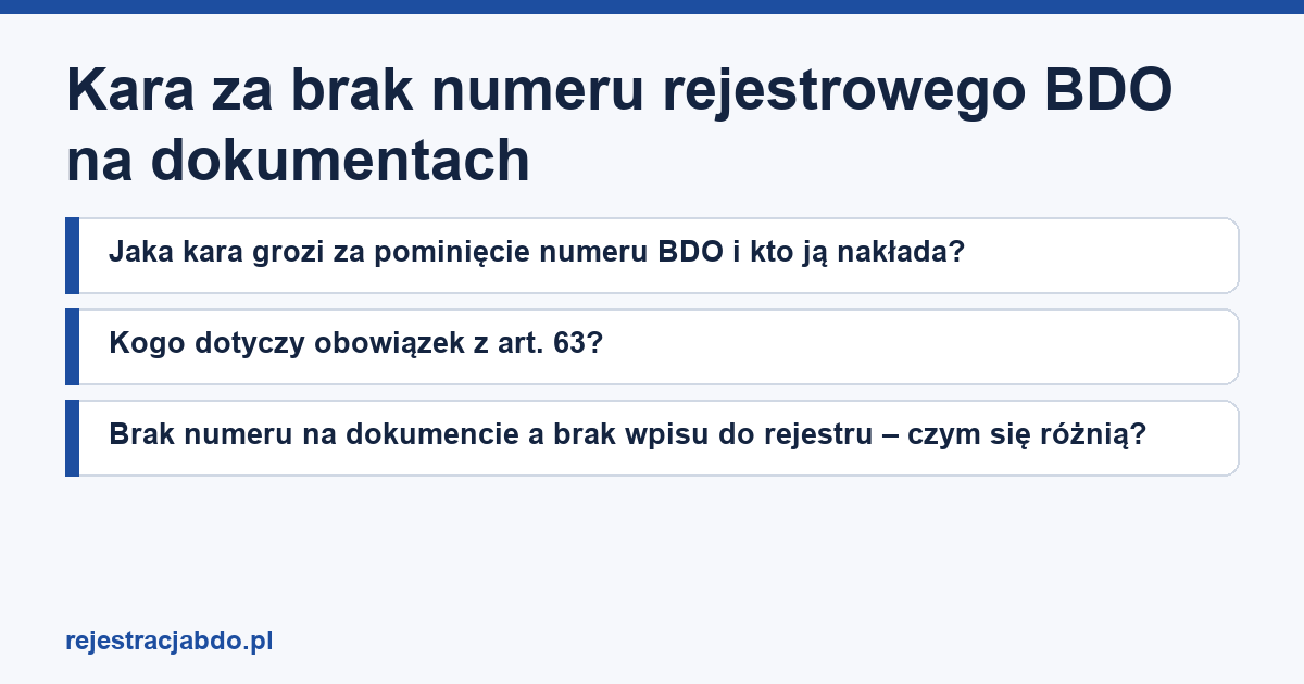 Karta artykułu: Kara za brak numeru rejestrowego BDO na dokumentach