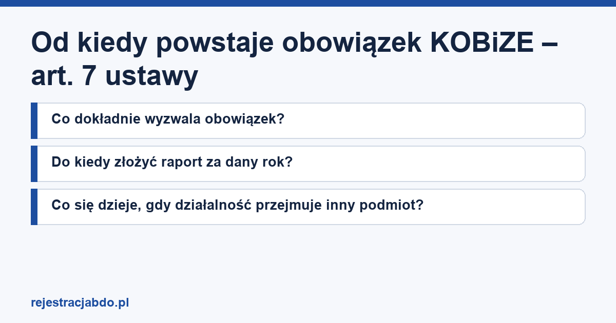 Karta artykułu: Od kiedy powstaje obowiązek KOBiZE – art. 7 ustawy