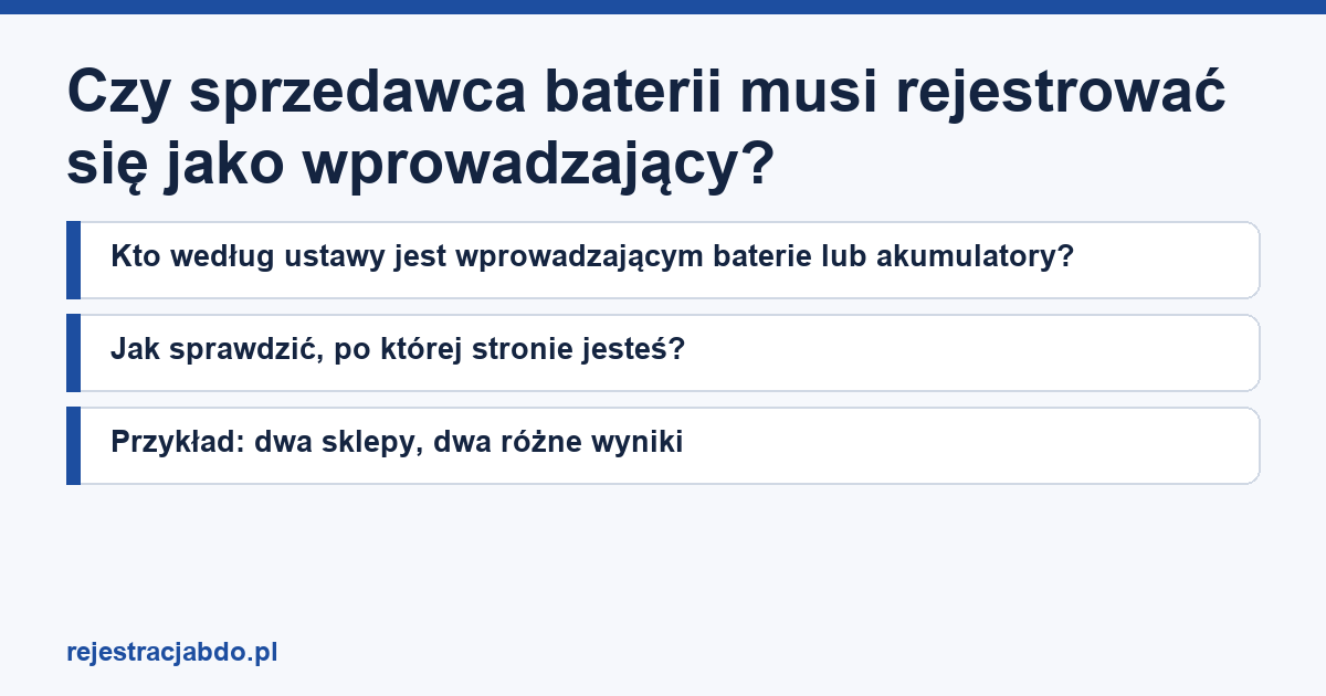 Karta artykułu: Czy sprzedawca baterii musi rejestrować się jako wprowadzający?