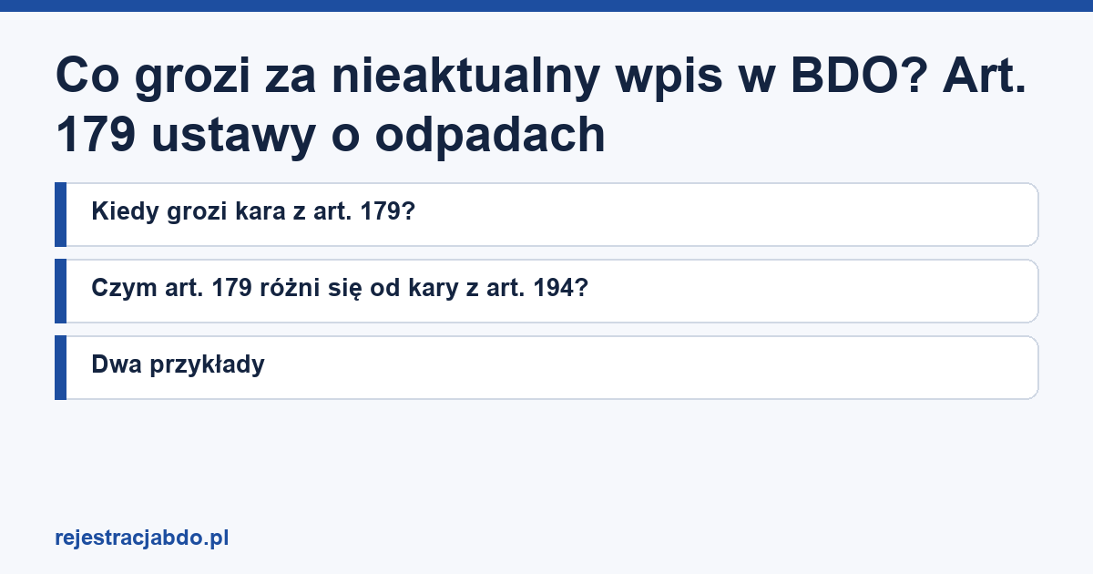 Karta artykułu: Co grozi za nieaktualny wpis w BDO? Art. 179 ustawy o odpadach