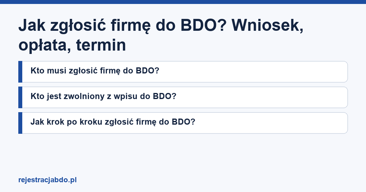 Karta artykułu: Jak zgłosić firmę do BDO? Wniosek, opłata, termin