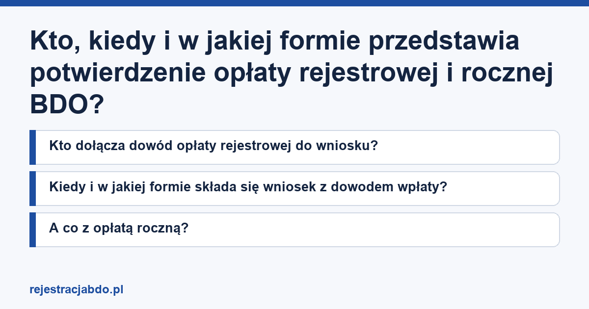 Karta artykułu: Kto, kiedy i w jakiej formie przedstawia potwierdzenie opłaty rejestrowej i rocznej BDO?
