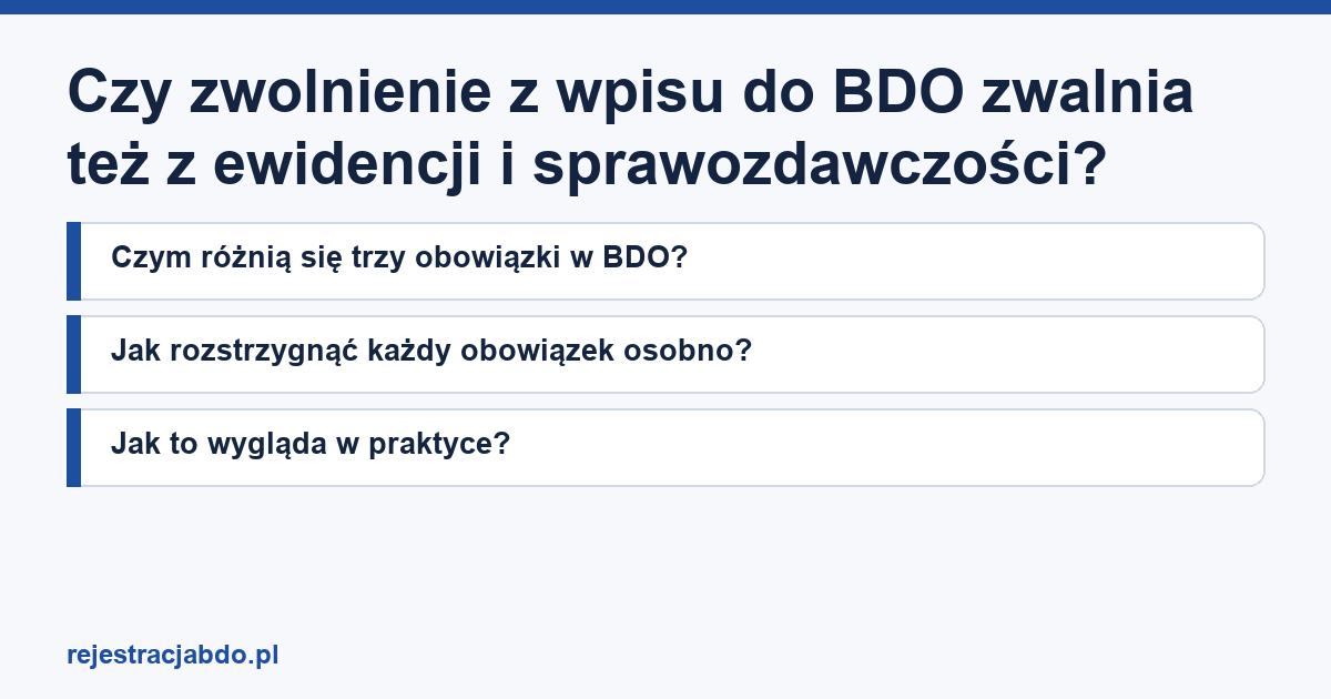 Karta artykułu: Czy zwolnienie z wpisu do BDO zwalnia też z ewidencji i sprawozdawczości?