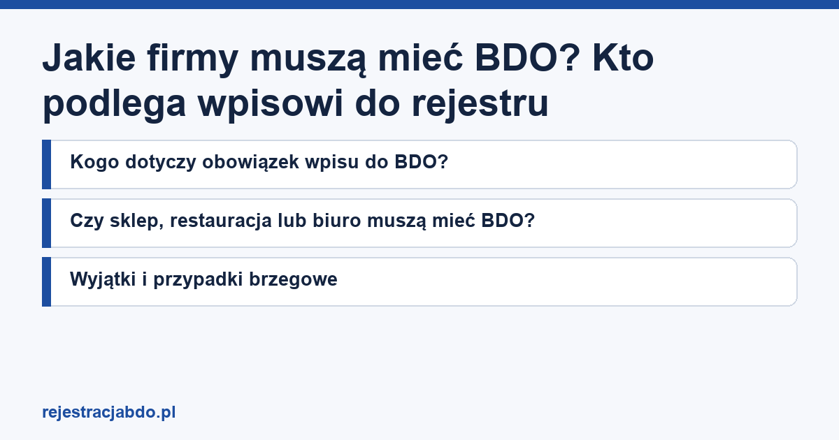 Karta artykułu: Jakie firmy muszą mieć BDO? Kto podlega wpisowi do rejestru