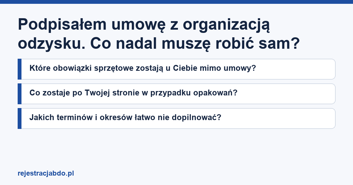 Karta artykułu: Podpisałem umowę z organizacją odzysku. Co nadal muszę robić sam?