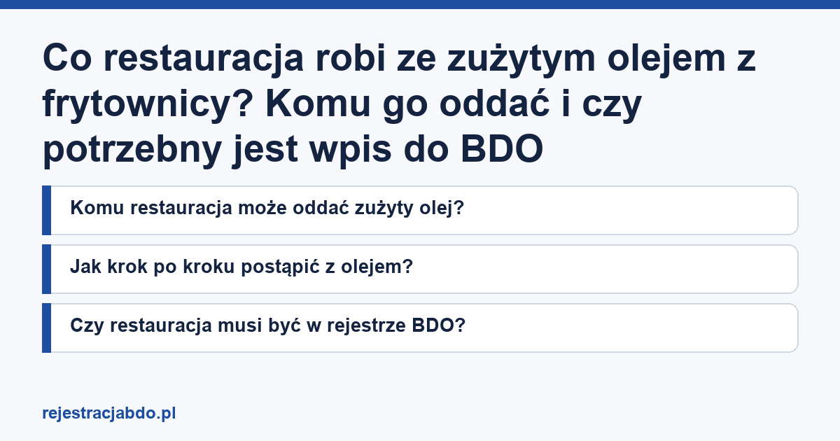 Karta artykułu: Co restauracja robi ze zużytym olejem z frytownicy? Komu go oddać i czy potrzebny jest wpis do BDO