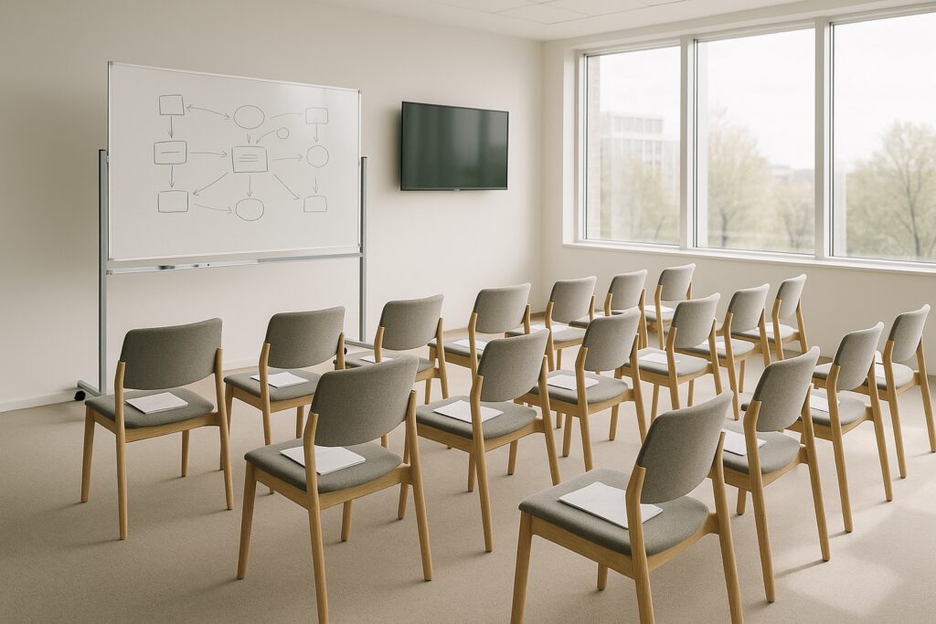 Szkolenia BDO – kompleksowe kursy dla firm I Rejestracja BDO Kancelaria ekspertów ds. ochrony środowiska Szkolenia BDO — sala szkoleniowa przygotowana dla pracowników firmy